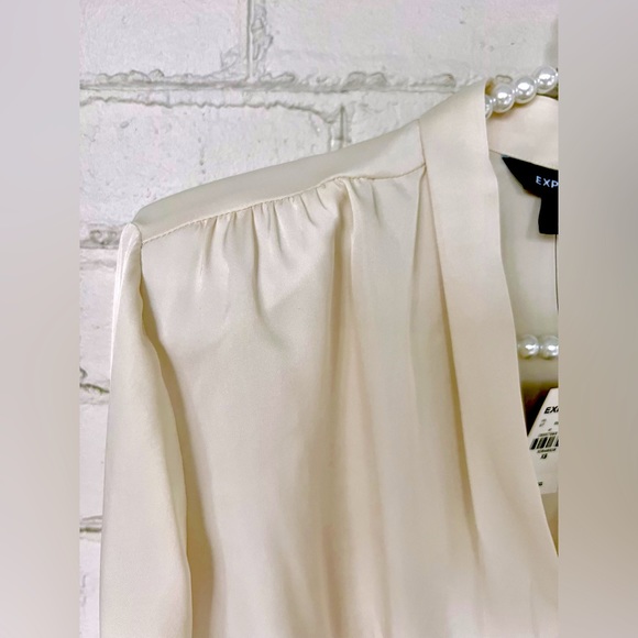 NWT, Express Ivory Embellished Cuff Draped Front Satin Blouse - XS - NWT - Picture 11 of 16